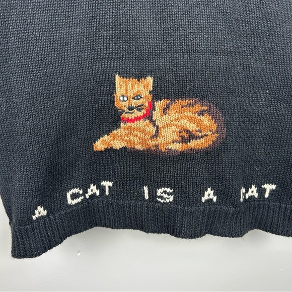Vintage Quacker Factory Cat Sweater Cardigan Black size XL a cat is a cat - Picture 9 of 9